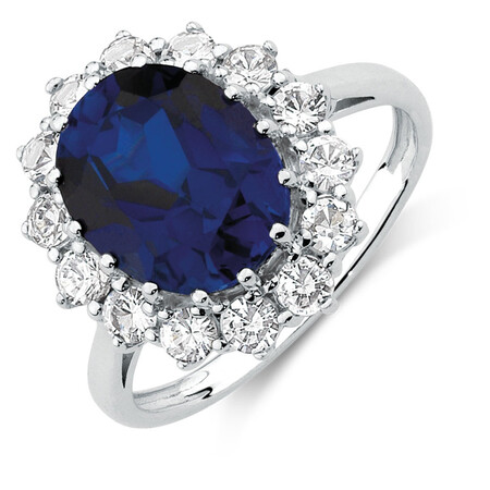 Blue & White Created Sapphire Ring in Sterling Silver Blue & White Created Sapphire Ring in Sterling Silver