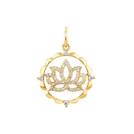 Lotus Motif Pendant with 0.15 Carat of Diamonds in 10kt Yellow Gold