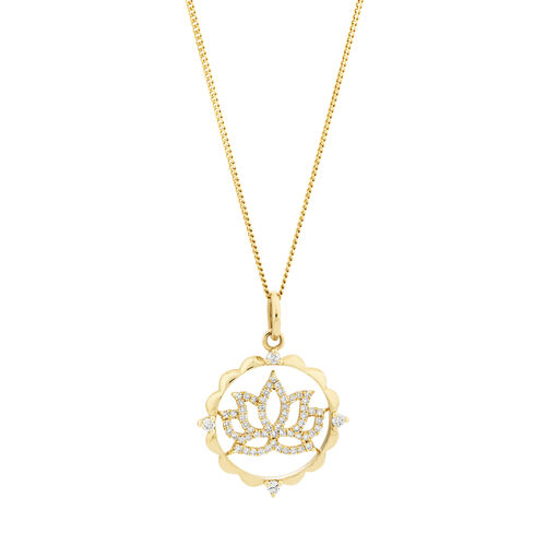 Lotus Motif Pendant with 0.15 Carat of Diamonds in 10kt Yellow Gold