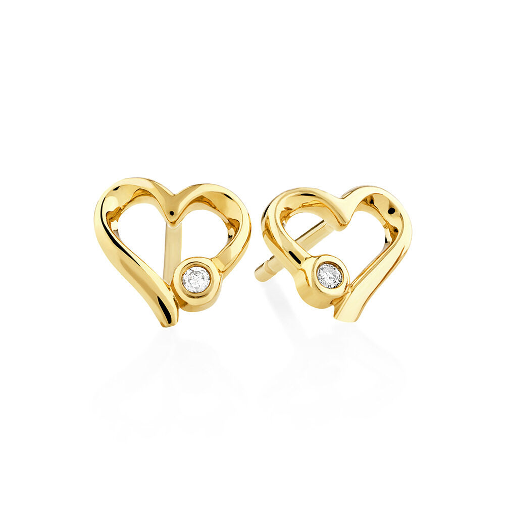 Heart Stud Earrings with Diamonds in 10ct Yellow Gold
