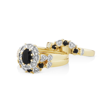 Ring with Sapphire & Diamonds in 10kt Yellow Gold