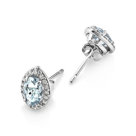 Stud Earrings with Aquamarine & 0.27 Carat TW of Diamonds in 10kt White Gold Stud Earrings with Aquamarine & 0.27 Carat TW of Diamonds in 10kt White Gold