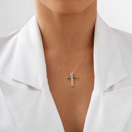 Cross Pendant With 1/2 Carat TW of Diamonds in 10ct Yellow Gold Cross Pendant With 1/2 Carat TW of Diamonds in 10ct Yellow Gold