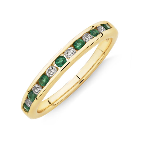 Ring with Natural Emerald & 0.15 Carat TW of Diamonds in 10kt Yellow Gold