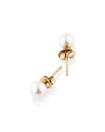 Stud Earrings with 5mm Round Cultured Freshwater Pearl in 10kt Yellow Gold Stud Earrings with 5mm Round Cultured Freshwater Pearl in 10kt Yellow Gold
