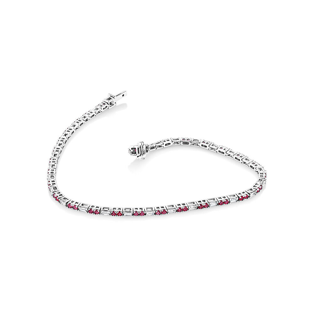 Ruby Diamond Dot Dash Tennis Bracelet with 0.62 Carat TW in 10kt