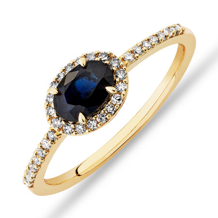 Halo Ring with Sapphire & 0.15 Carat TW of Diamonds in 10kt Yellow Gold