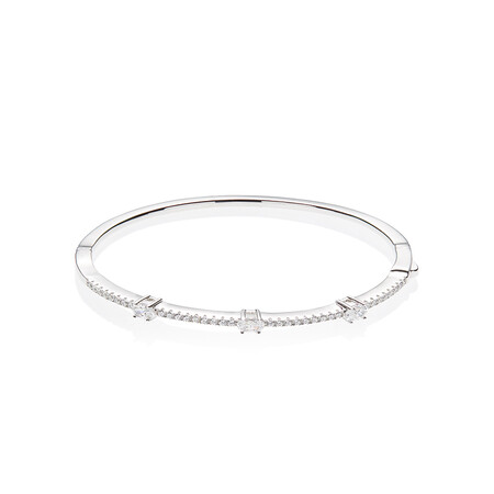 60mm Bangle with White Cubic Zirconia in Sterling Silver