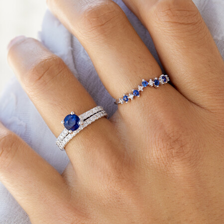 Ring with Created Blue Sapphire & Diamonds in 10ct White Gold Ring with Created Blue Sapphire & Diamonds in 10ct White Gold