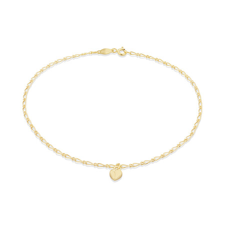 27cm (11") Heart Anklet in 10kt Yellow Gold