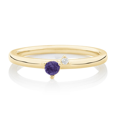 Stacker Ring with Diamond & Amethyst in 10kt Yellow Gold Stacker Ring with Diamond & Amethyst in 10kt Yellow Gold