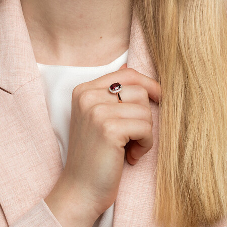 Ring with Rhodolite Garnet & Diamonds in 10ct Rose Gold Ring with Rhodolite Garnet & Diamonds in 10ct Rose Gold