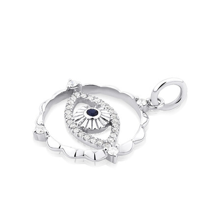 Evil Eye Talisman Pendant with Sapphire & 0.10 Carat TW of Diamonds in Sterling Silver Evil Eye Talisman Pendant with Sapphire & 0.10 Carat TW of Diamonds in Sterling Silver