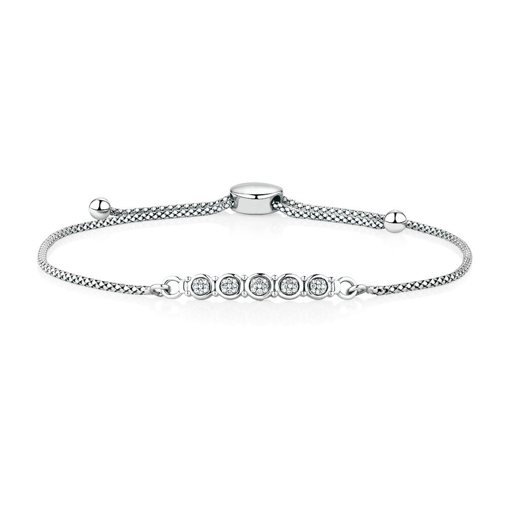 Adjustable Bracelet with Diamonds in Sterling Silver