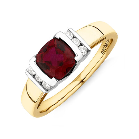 Ring with Created Ruby & Diamonds in 10kt Yellow & White Gold