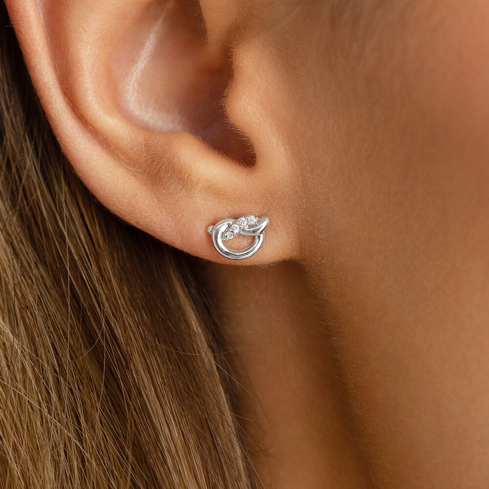 Mini Knot Stud Earrings with Diamonds in Sterling Silver