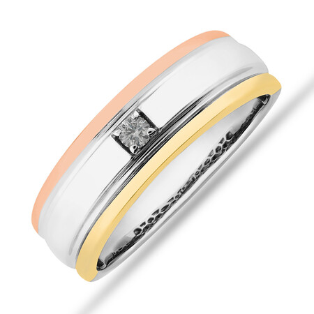 Tritone Duo Ring with Diamond in 10kt White, Yellow & Rose Gold
