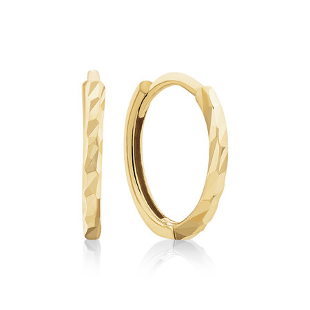 Mini Hoop Diamond Cut Earrings in 10kt Yellow Gold