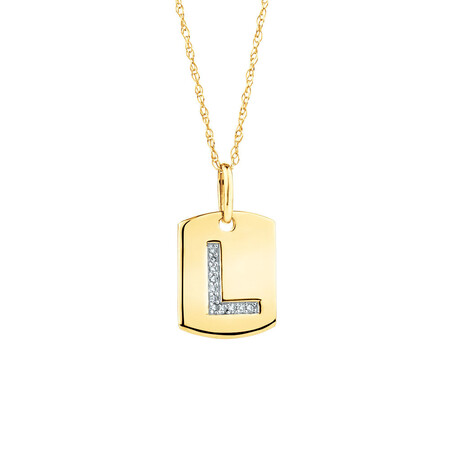 "L" Initial Rectangular Pendant with Diamonds in 10ct Yellow Gold
