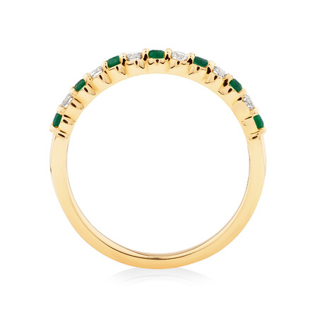 Stacker Ring with Natural Emerald & 0.15 Carat TW of Diamonds in 10ct Yellow Gold Stacker Ring with Natural Emerald & 0.15 Carat TW of Diamonds in 10ct Yellow Gold
