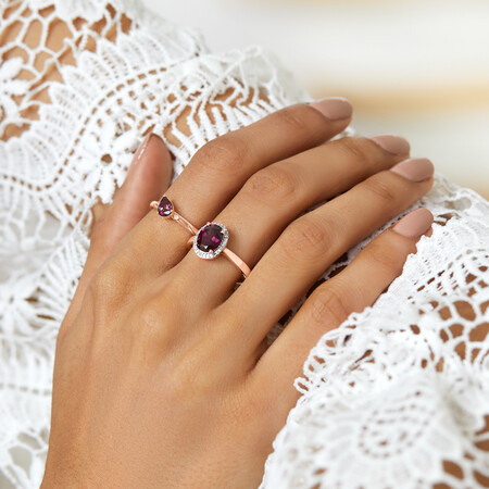 Ring with Rhodolite Garnet & Diamonds in 10ct Rose Gold Ring with Rhodolite Garnet & Diamonds in 10ct Rose Gold