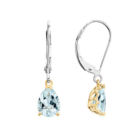 Drop Earrings with Aquamarine in 10kt Yellow Gold & Sterling Silver