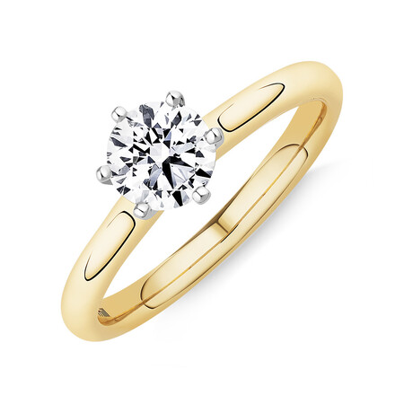 Certified Solitaire Engagement Ring with a 3/4 Carat TW Diamond in 18kt Yellow & White Gold Certified Solitaire Engagement Ring with a 3/4 Carat TW Diamond in 18kt Yellow & White Gold