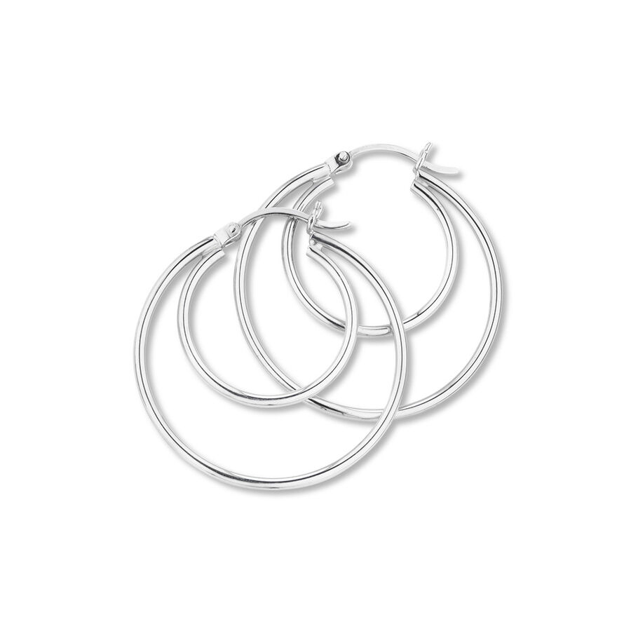 Double silver hoop earrings clearance