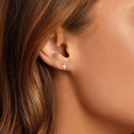 Stud Earrings with Opal & Diamonds in 10kt Yellow Gold Stud Earrings with Opal & Diamonds in 10kt Yellow Gold