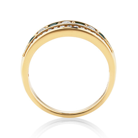 3 Row Ring with Emerald & 0.50 Carat TW of Diamonds in 14kt of Yellow Gold 3 Row Ring with Emerald & 0.50 Carat TW of Diamonds in 14kt of Yellow Gold