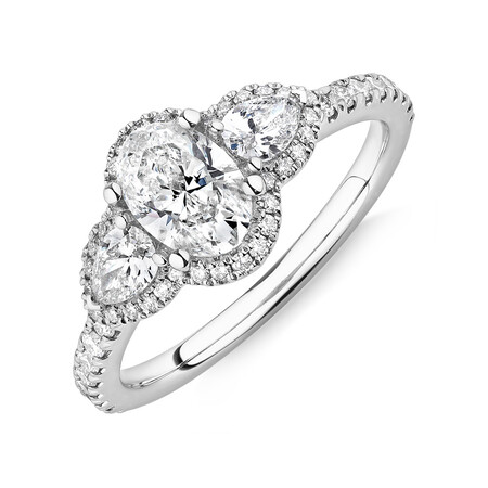 Sir Michael Hill Designer Three Stone Halo Engagement Ring with 1.26 Carat TW of Diamonds in 18kt White Gold Sir Michael Hill Designer Three Stone Halo Engagement Ring with 1.26 Carat TW of Diamonds in 18kt White Gold