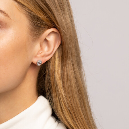 Halo Earrings with Aquamarine and 0.04 Carat TW of Diamonds in Sterling Silver Halo Earrings with Aquamarine and 0.04 Carat TW of Diamonds in Sterling Silver