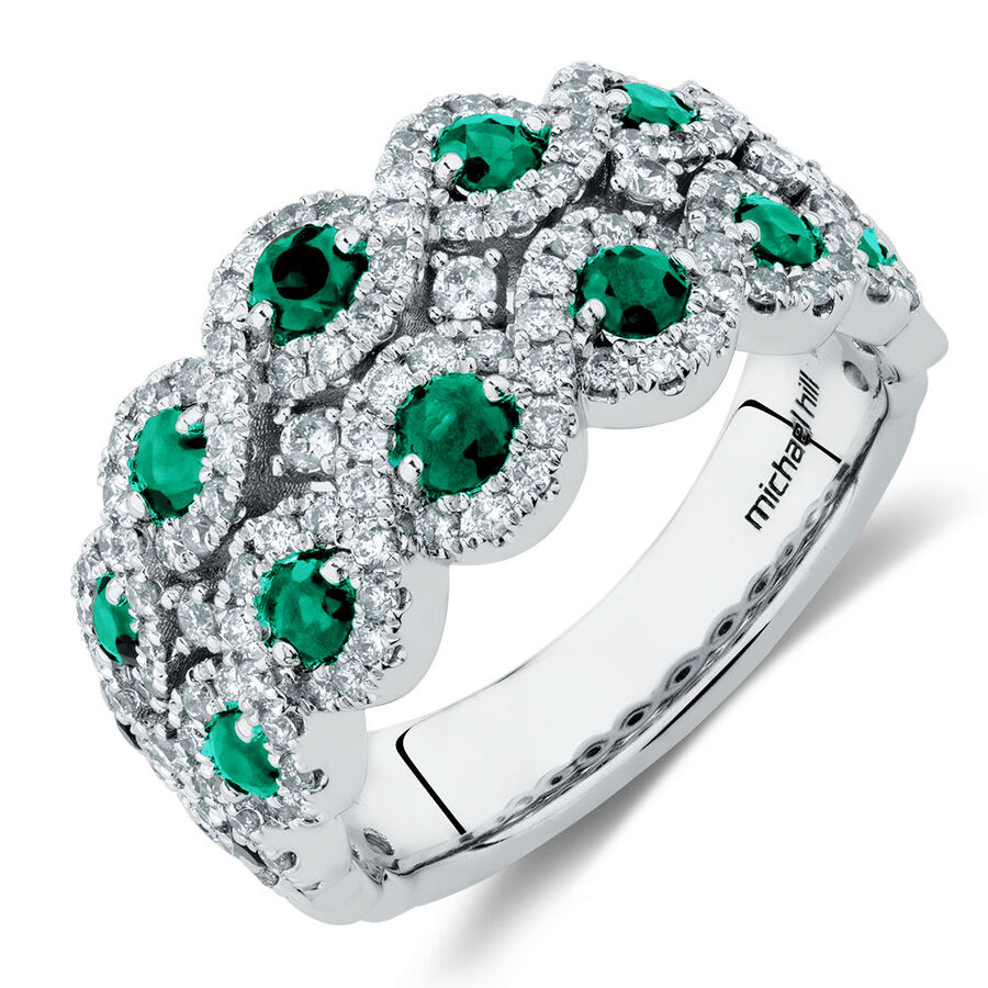 Bubble Ring with Natural Emerald & 0.80 Carat TW of Diamonds in 14ct