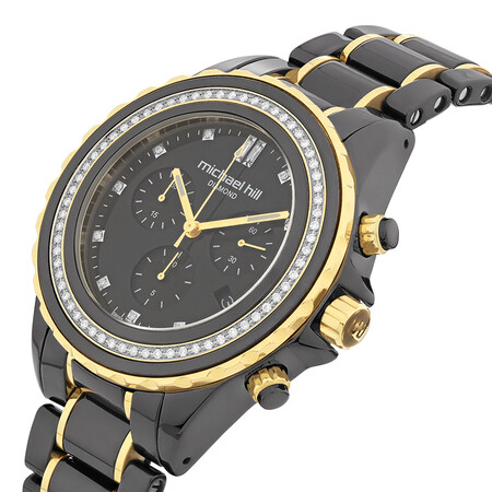 Chronograph Watch with 0.50 Carat TW of Diamonds in Black Ceramic & Gold Tone Stainless Steel Chronograph Watch with 0.50 Carat TW of Diamonds in Black Ceramic & Gold Tone Stainless Steel