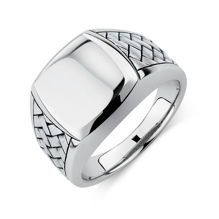 Patterned Signet Ring In Sterling Silver