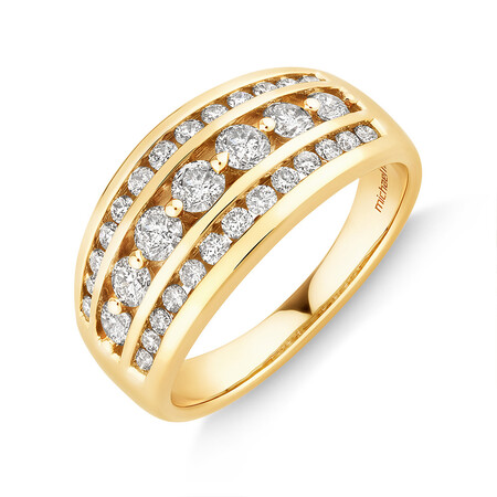 Three Row Ring with 1 Carat TW of Diamond in 10kt Yellow Gold
