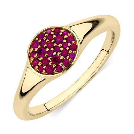 Pave Ring with Created Ruby in 10ct Yellow Gold Pave Ring with Created Ruby in 10ct Yellow Gold