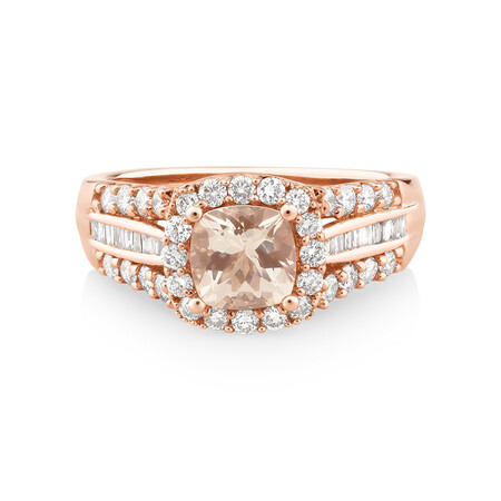 Halo Ring with Morganite & 0.75 Carat TW of Diamonds in 10kt Rose Gold Halo Ring with Morganite & 0.75 Carat TW of Diamonds in 10kt Rose Gold