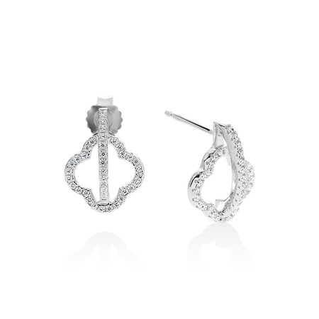 Four Leaf Clover Earrings with White Cubic Zirconia in Sterling Silver Four Leaf Clover Earrings with White Cubic Zirconia in Sterling Silver
