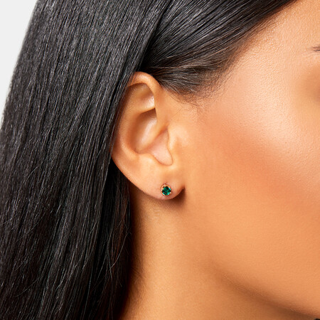 Stud Earrings with Laboratory Created Emerald in 10kt Yellow Gold Stud Earrings with Laboratory Created Emerald in 10kt Yellow Gold