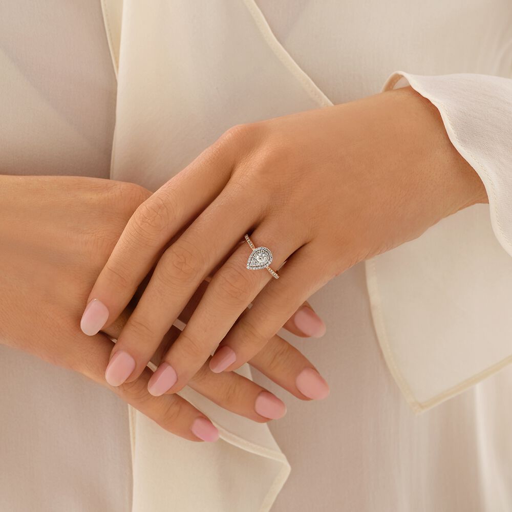 Evermore Halo Pear Engagement Ring with 0.45 Carat TW Diamonds in