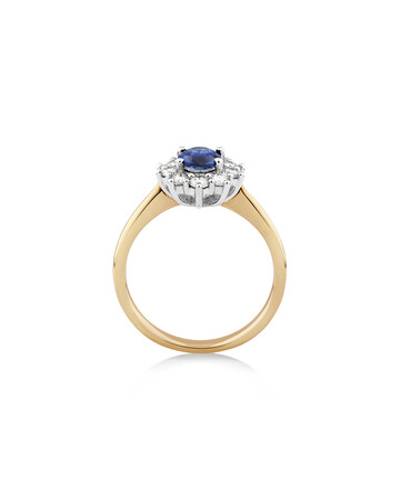 Ring with Ceylonese Sapphire & 1/2 Carat TW of Diamonds in 14ct Yellow & White Gold Ring with Ceylonese Sapphire & 1/2 Carat TW of Diamonds in 14ct Yellow & White Gold