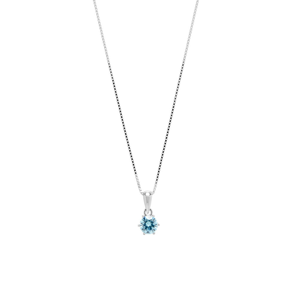 Circle Pendant with Aqua Cubic Zirconia in Sterling Silver