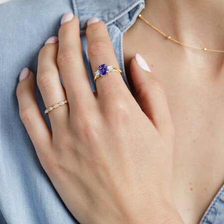 Three Stone Ring with Tanzanite & 0.40 Carat TW of Diamonds in 10ct Yellow & White Gold Three Stone Ring with Tanzanite & 0.40 Carat TW of Diamonds in 10ct Yellow & White Gold