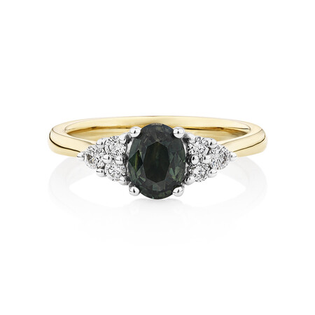 Ring with Green Sapphire & 0.20 Carat TW of Diamonds in 10ct Yellow & White Gold Ring with Green Sapphire & 0.20 Carat TW of Diamonds in 10ct Yellow & White Gold