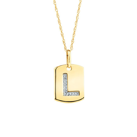 "L" Initial Rectangular Pendant With Diamonds In 10ct Yellow Gold "L" Initial Rectangular Pendant With Diamonds In 10ct Yellow Gold