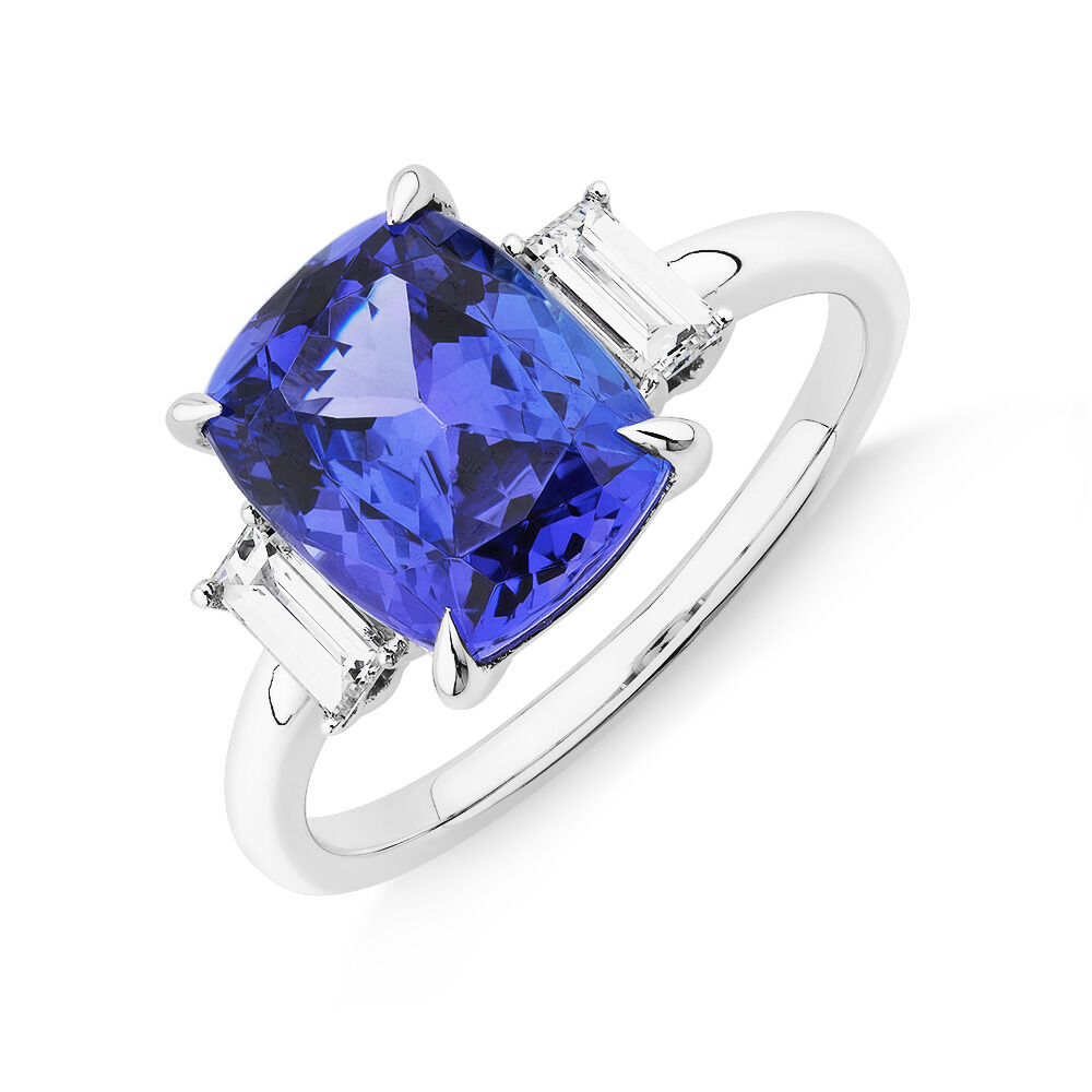 Tanzanite Ring with .30 Carat TW Diamond in 14kt White Gold