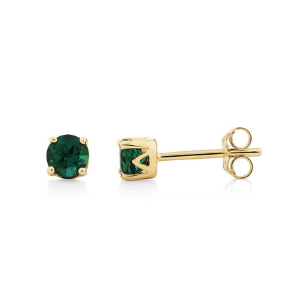 Stud Earrings with Laboratory Created Emerald in 10kt Yellow Gold Stud Earrings with Laboratory Created Emerald in 10kt Yellow Gold