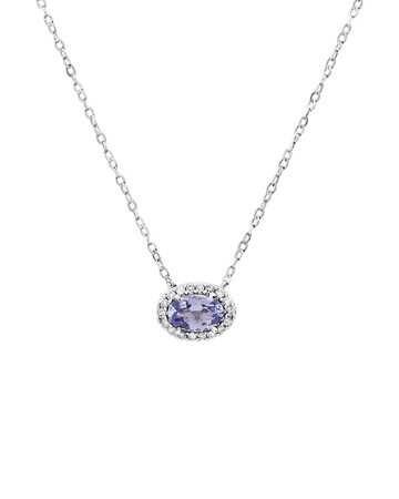 Halo Necklace with Tanzanite & Diamond in 10kt White Gold Halo Necklace with Tanzanite & Diamond in 10kt White Gold