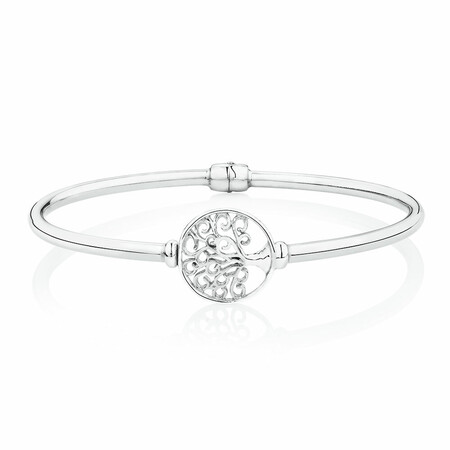 Tree of Life Hinged Bangle in Sterling Silver
